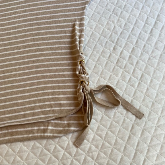 Michael Kors Women’s Sweater Size Large White Brown Stripes  Side Tide - Picture 6 of 15